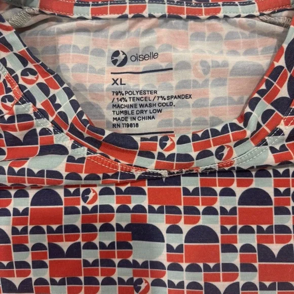 Oiselle Orange Red Blue Patterned Long Sleeve Top XL - Picture 5 of 7